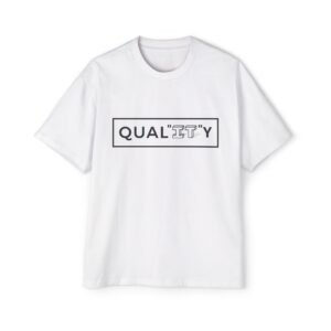 T‑Shirt — 'QUALITY' Box Logo Graphic Tee (Minimal Black on White)