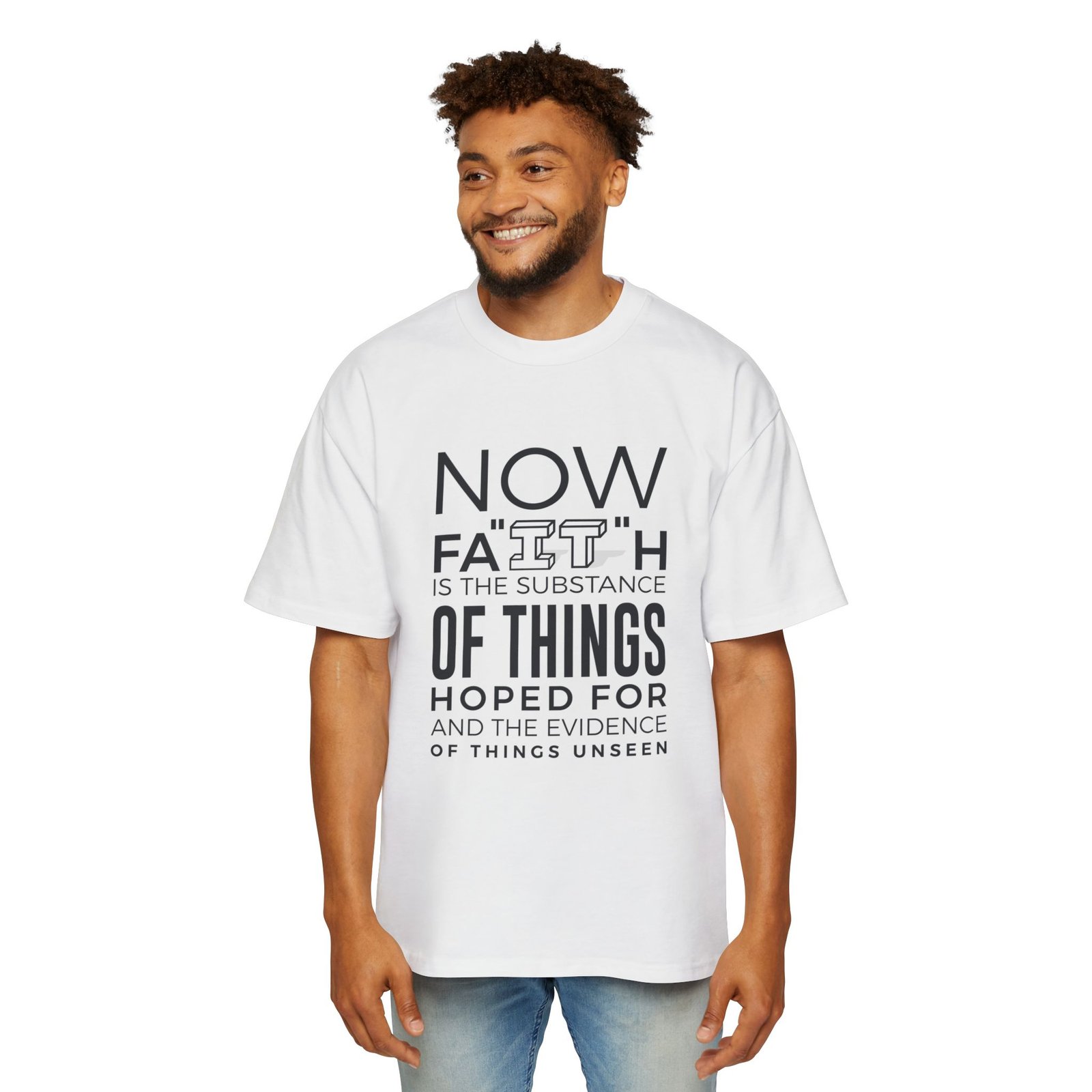 Faith Quote Tee — "Now Faith Is The Substance" Men’s Oversized T‑Shirt - Image 3